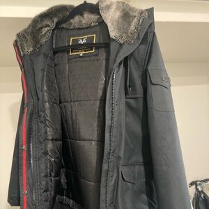 Women’s Black Winter Jacket with Faux Fur Hood